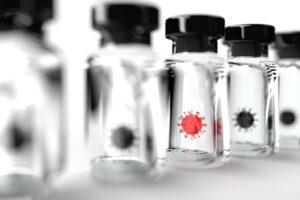 Mutant virus in a vaccine bottle, coronavirus COVID 19 variant