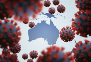 Pandemic concept. Coronavirus outbreak in Australia. Many viruse