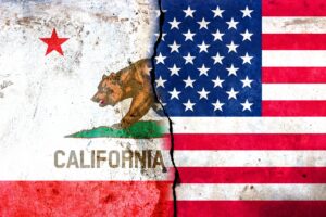 A crack in the monolith. Flag of California. Flag of US