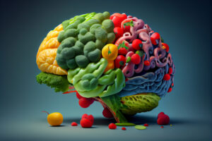 Healthy brain food to boost brainpower nutrition concept as a gr